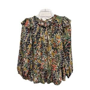 Jodifl Floral Top Boho Ruffle Blouse Medium Long Sleeve Peplum Hem‎ Cottagecore